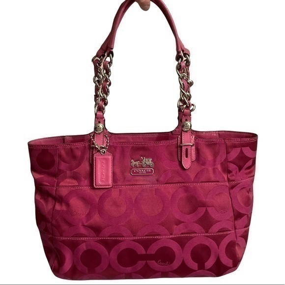 Coach 14133 TriBeCa op art pink tote bag